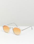 Asos Design Round Sunglasses In Crystal With Orange Fade Lens - White