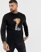 Asos Design Sweatshirt With Sequin Embroidered Snake In Black - Black