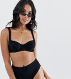 Missguided Underwired Bikini Top With Tie Back And Cup Detail In Black - Black