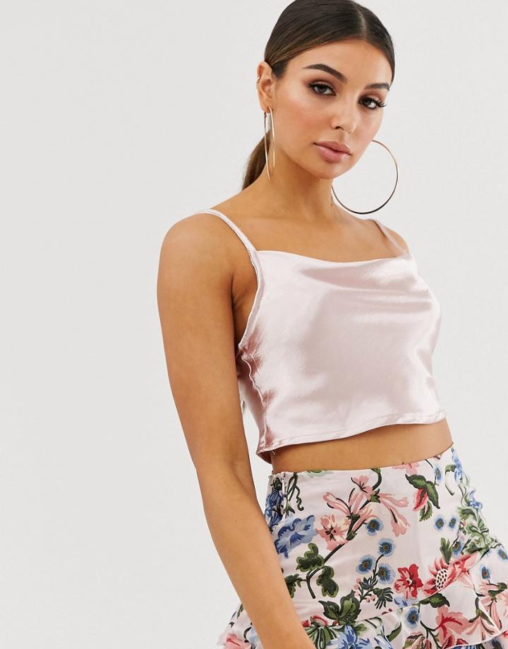 Club L London Satin Cowl Neck Cami Crop Top-pink