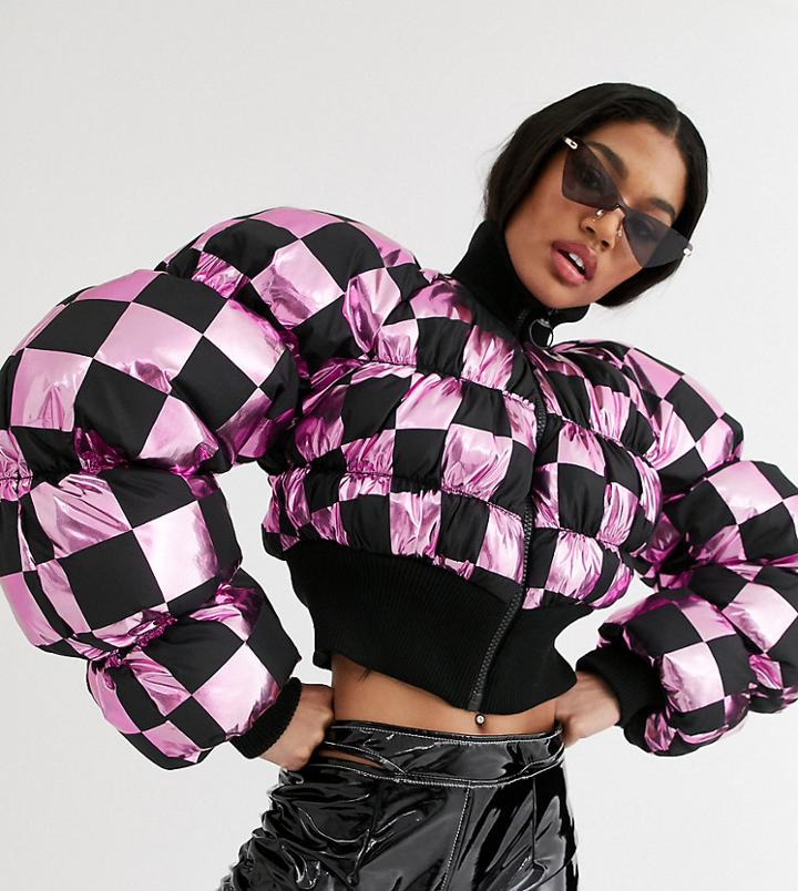 Asos Design X Christian Cowan Cropped Puffer Jacket-pink