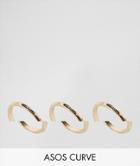 Asos Curve Pack Of 3 Faceted Rings - Gold