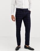 Harry Brown Skinny Fit Stretch Navy Check Suit Pants