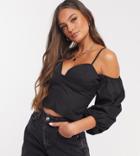 Asos Design Petite Off The Shoulder Top With Notch Front In Black