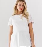 Asos Design Maternity Top With Broidery Sleeve - White