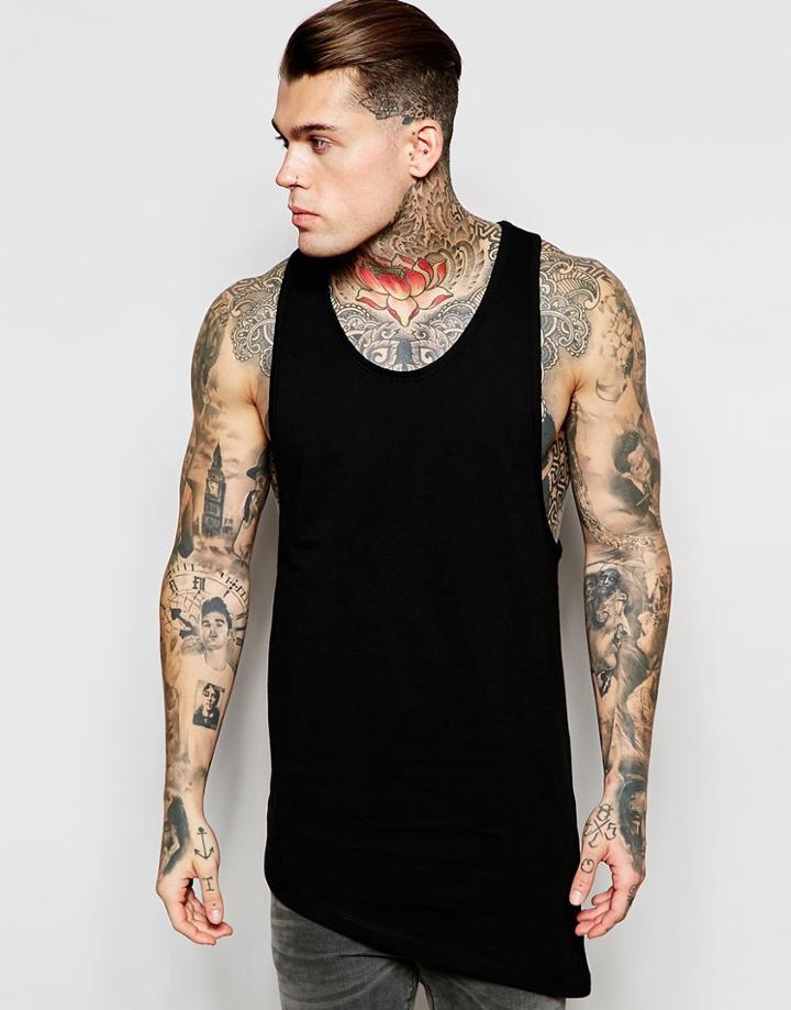 Asos Longline Vest With Asymmetric Hem And Extreme Racer Back - Black