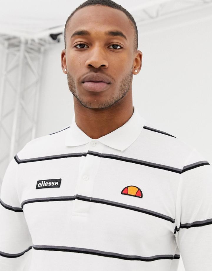 Ellesse Maffio Striped Long Sleeve Polo In White - White