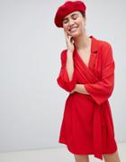 Monki Belted Wrap Dress In Red - Red