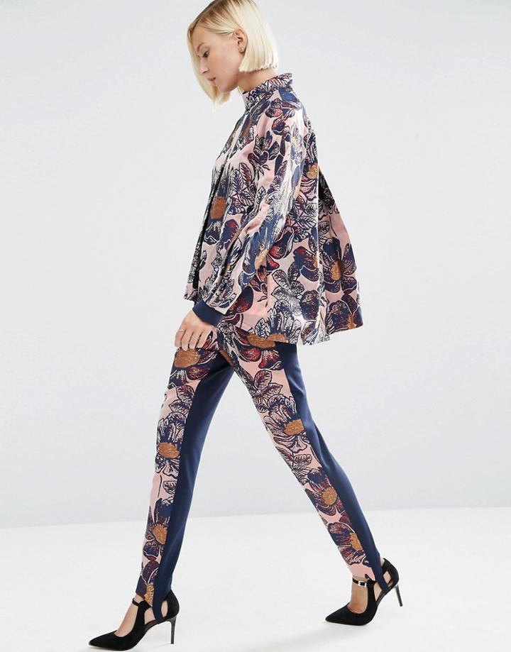 Asos White Textured Floral Skinny Trousers - Multi