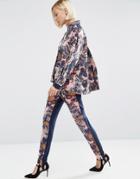 Asos White Textured Floral Skinny Trousers - Multi