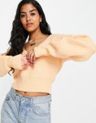 Miss Selfridge Eco V-neck Sweater In Peach-orange