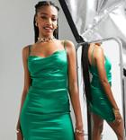 Parisian Tall Satin Cowl Neck Cami Mini Dress In Green