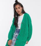 Reclaimed Vintage Inspired Oversized Cable Knit Cardi-green