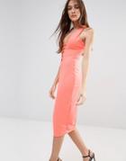 Hedonia Midi Pencil Dress With Lace Front - Orange