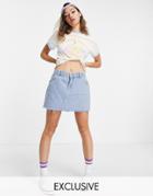 Reclaimed Vintage Inspired Low Rise Mini Denim Skirt In Blue Wash-blues