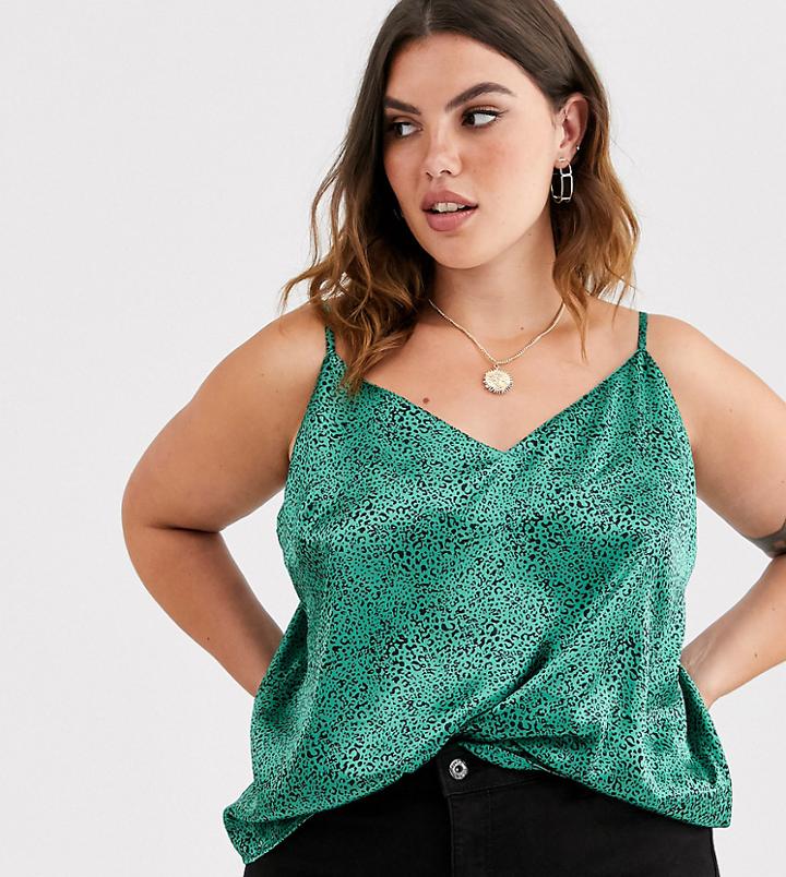 Asos Design Curve Satin Cami In Animal Splodge Print-multi