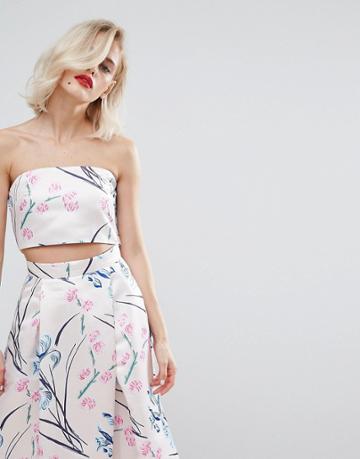 Horrockses Satin Crop Top In Multi Floral Co Ord - Multi