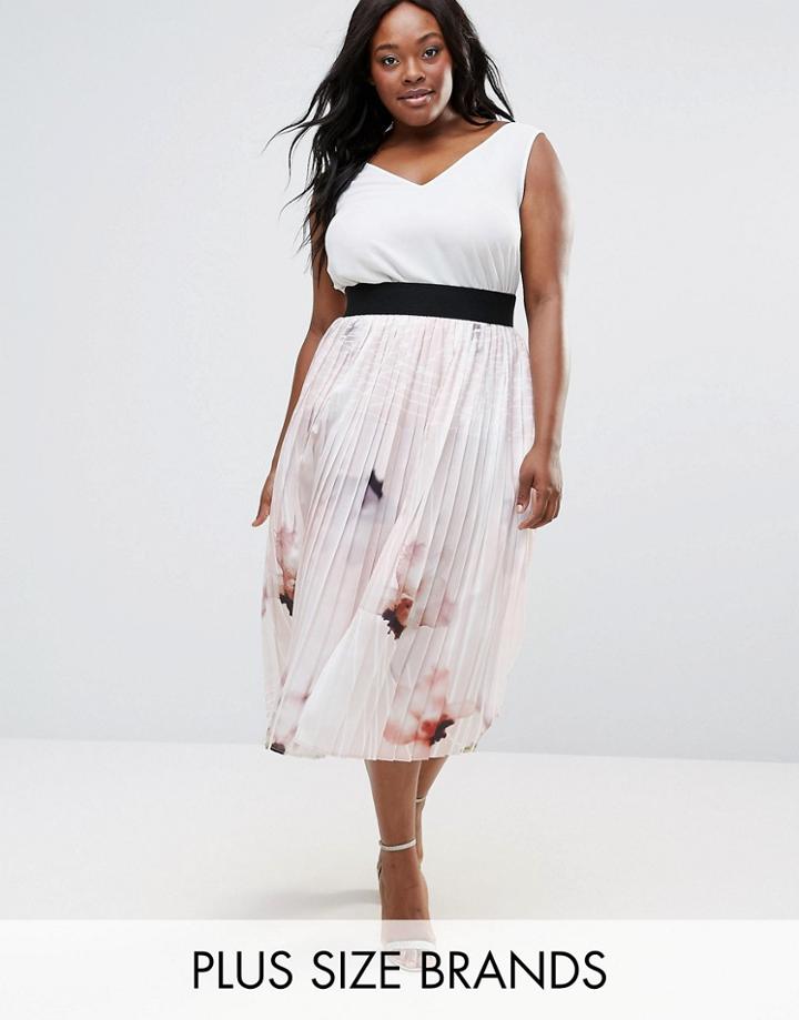 Elvi Plus Pleated Skirt In Floral Print - Pink