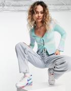 Asos Design Cardigan With Tie Detail In Wavy Pattern-multi