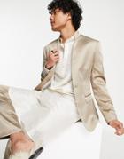 Asos Design Wedding Skinny Suit Jacket In Bronze Satin-neutral