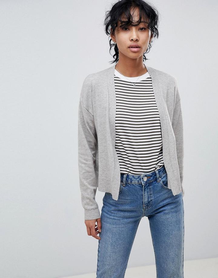 Asos Design Cardigan In Fine Knit - Stone
