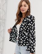 Asos Design Long Sleeve Open Blouse In Daisy Print - Multi