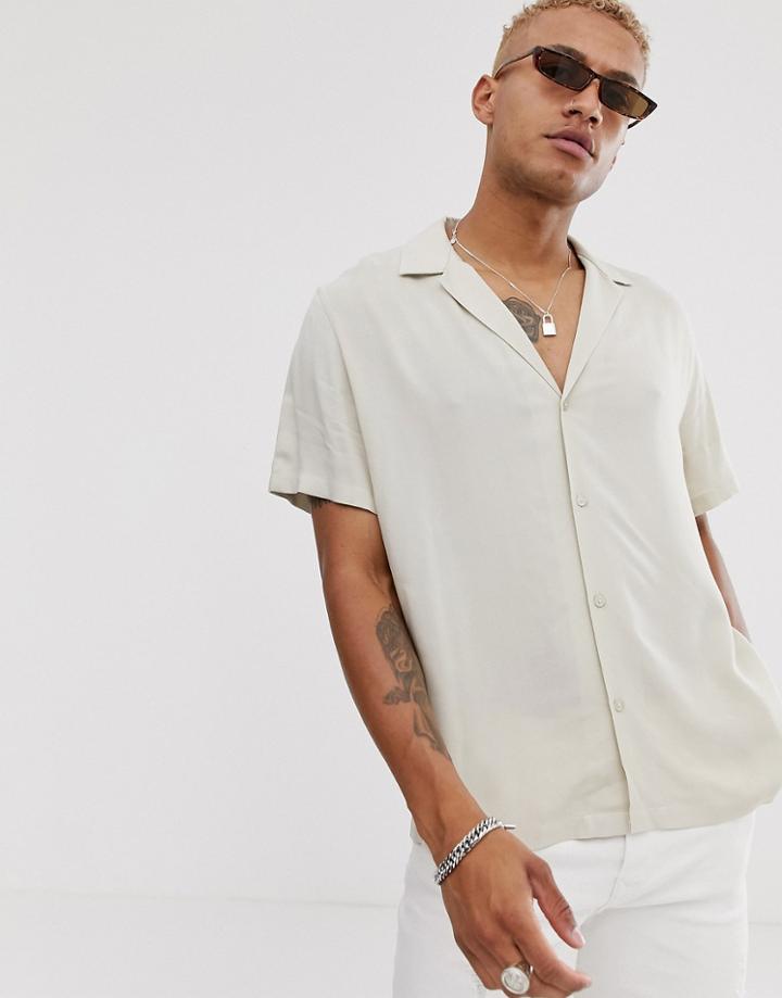 Asos Design Oversized Viscose Shirt With Low Revere In Ecru - Cream