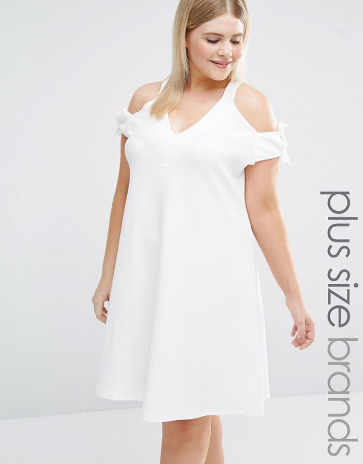 Pink Clove Cold Shoulder Tie Detail Swing Dress - Cream