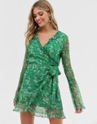 Stevie May Jade Long Sleeve Valentine Wrap Mini Dress - Green