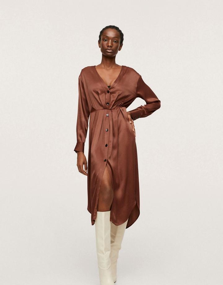 Mango Maxi Satin Wrap Dress In Rust-red
