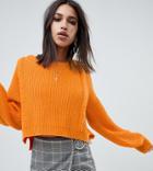 Na-kd Cable Knit Balloon Sleeve Sweater In Orange