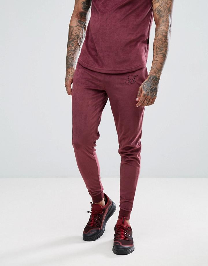 Ascend Skinny Fit Velour Joggers - Red