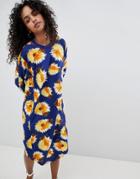 Monki Flower Feather Print Midi Dress - Multi