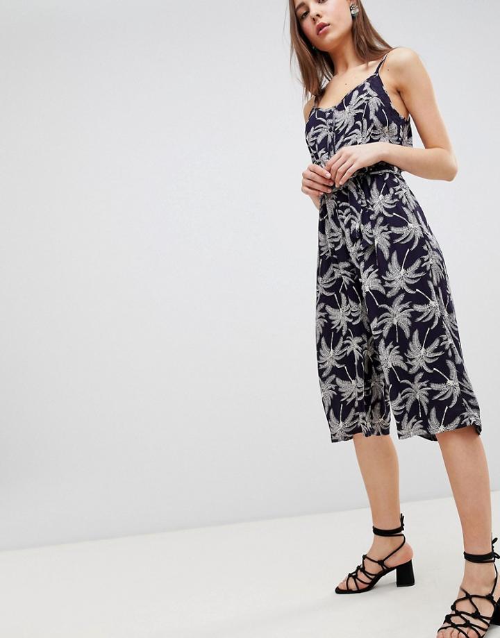 Brave Soul Adelia Culotte Jumpsuit In Dark Palm Print - Multi