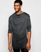 Asos Longline Long Sleeve T-shirt With Extreme Ruche - Charcoal