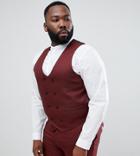 Asos Design Plus Wedding Skinny Suit Vest In Wine Micro Texture - Red