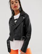 Bershka Faux Leather Zip Detail Jacket In Black