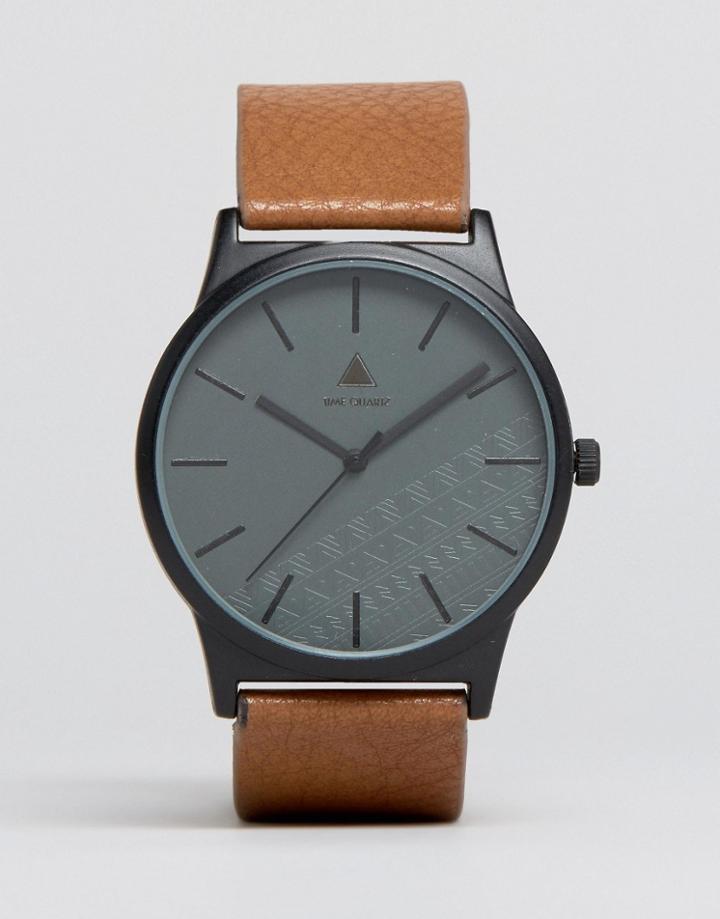 Asos Watch With Geo-tribal Embossed Face - Brown