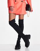 Public Desire Manifest Over The Knee Boots In Black Knit