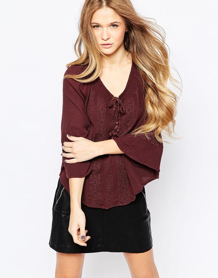 Vero Moda 3/4 Sleeve Boho Top - Fudge