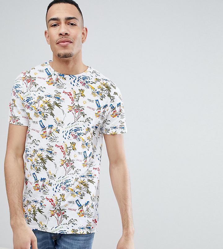 Bellfield Tall T-shirt With Hawaiian Print - White
