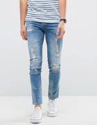 Only & Sons Jeans In Slim Fit With Heavy Repair Detail - Blue