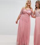 Maya Plus Cold Shoulder Sequin Detail Tulle Maxi Dress With Ruffle Detail - Pink