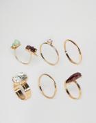 Asos Pack Of 6 Jewel Rings - Multi