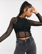Asos Design Fishnet Top With Seam Detail And Racer Bralette In Black