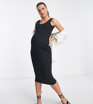 River Island Maternity Ribbed Midi Dress In Black