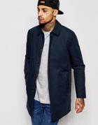 Asos Single Breasted Shower Resistant Trench Coat In Navy - Navy