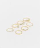 Asos Design 7-pack Rings In Mixed Crystal Designs In Gold Tone