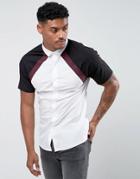 Asos Skinny Cut And Sew Shirt With Burgundy And Black Panels - White