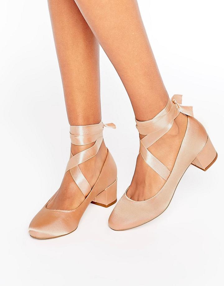 Asos So True Lace Up Heels - Beige